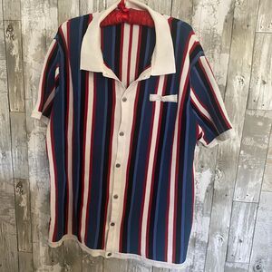 Paul Jones vertical stripe button up casual polo short sleeve t-shirt 2XL